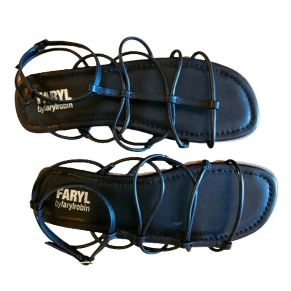 Sleek Faryl by Faryl Robin Black Strappy Leather Sandal | ModernMinimal | Size 8 - Picture 2 of 6